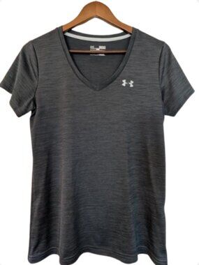 Under Armour HeatGear V-Neck Tee Gray Loose Fit Size M Athletic Workout Top